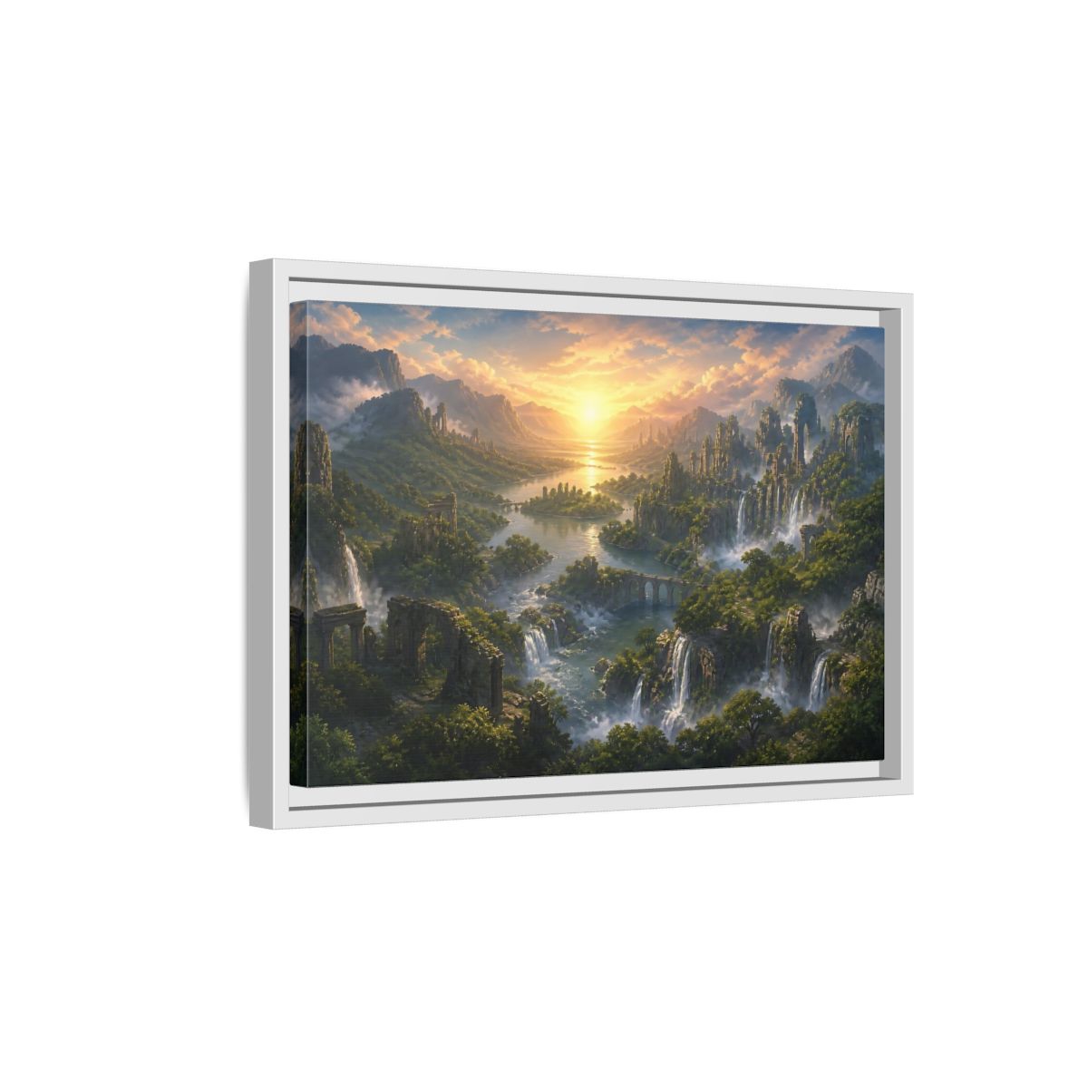 Side Mockup 4. Sunrise Over Hidden River Valley shown as framed canvas print