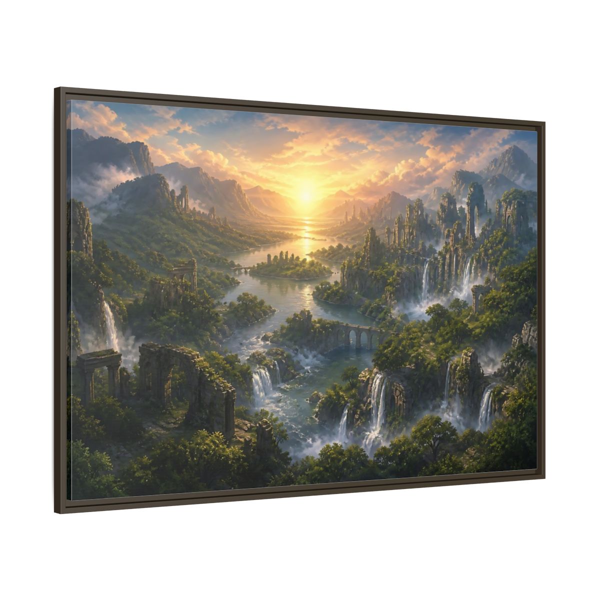 Side Mockup 8. Sunrise Over Hidden River Valley shown as framed canvas print