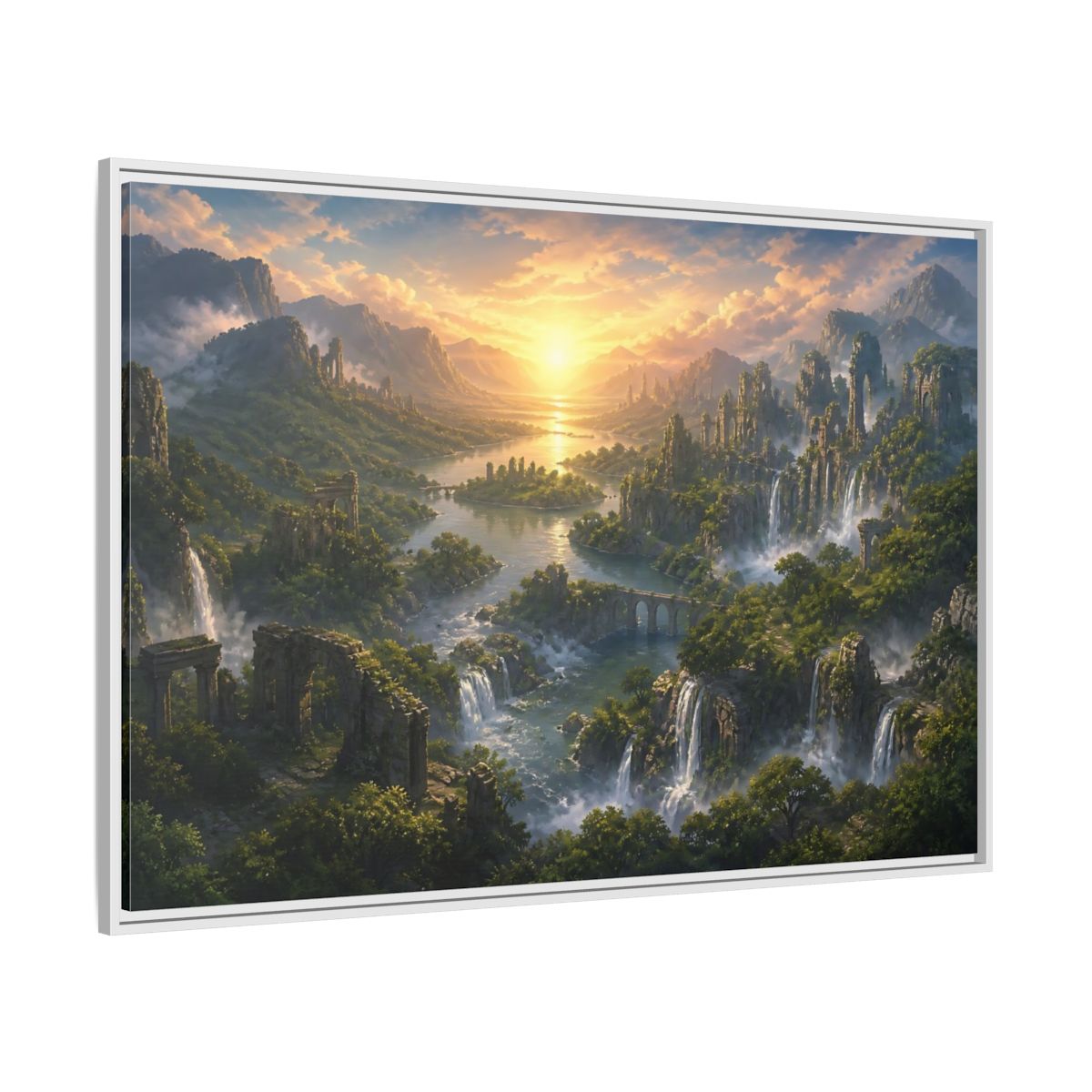 Side Mockup 7. Sunrise Over Hidden River Valley shown as framed canvas print