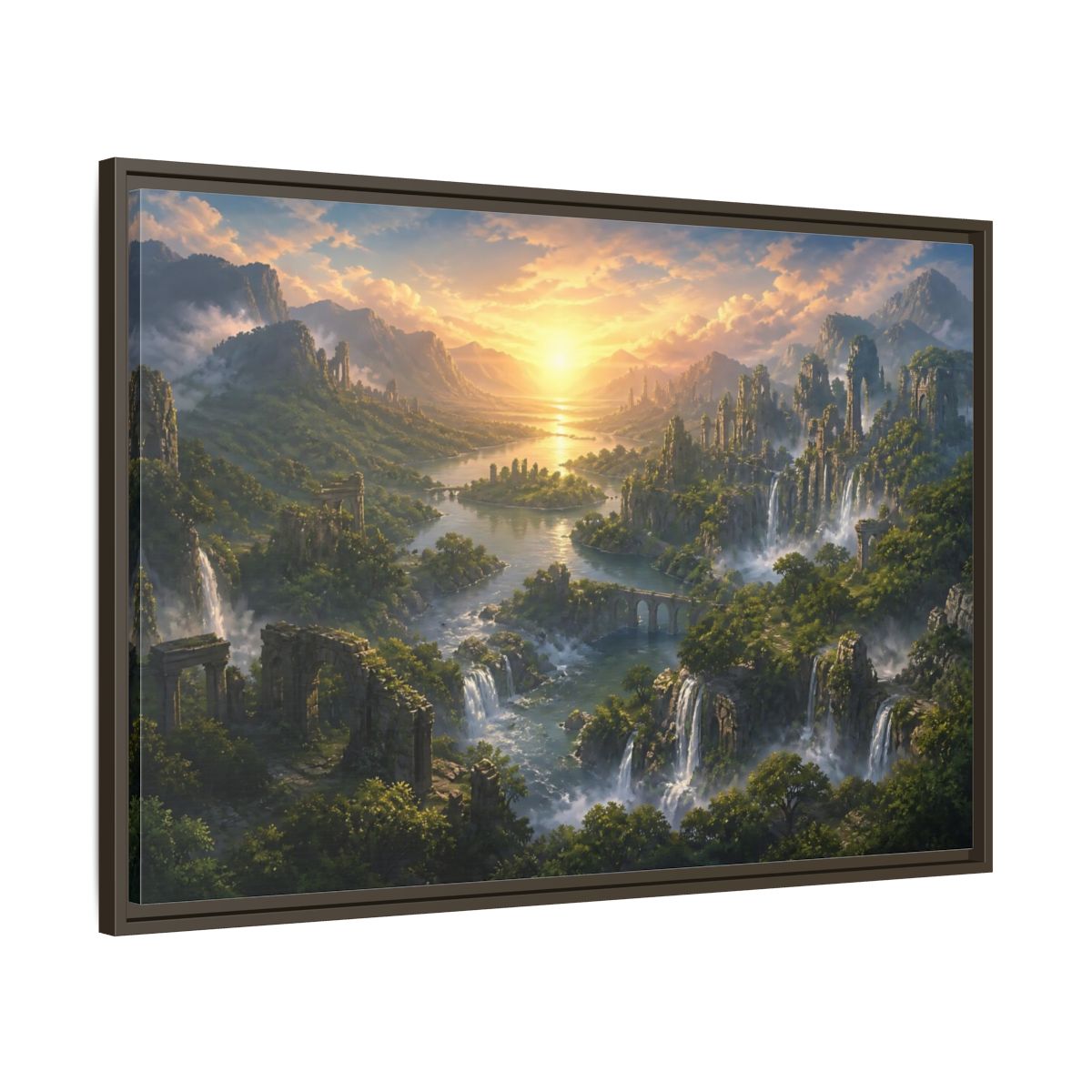 Main Mockup. Sunrise Over Hidden River Valley shown as framed canvas print