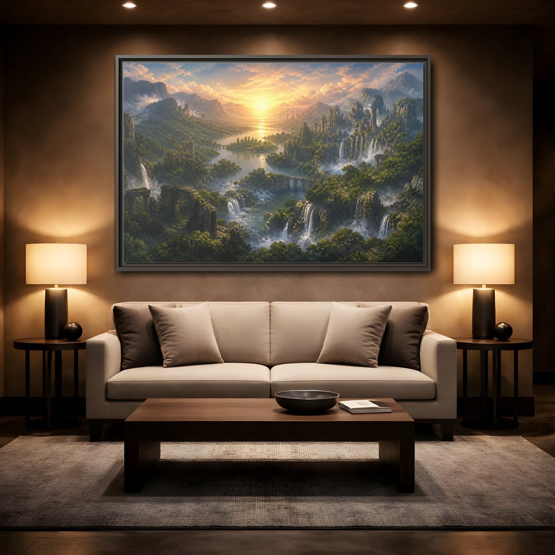 Mockup 2. Sunrise Over Hidden River Valley shown as framed canvas print