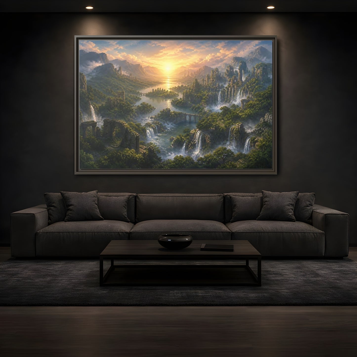 Mockup 3. Sunrise Over Hidden River Valley shown as framed canvas print