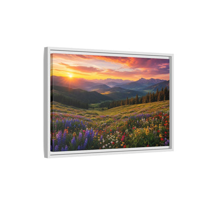 Side Mockup 1. Sunrise Over Wildflower Meadow shown as framed canvas print