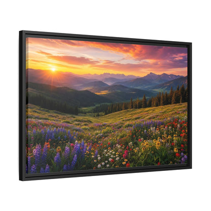 Side Mockup 14. Sunrise Over Wildflower Meadow shown as framed canvas print
