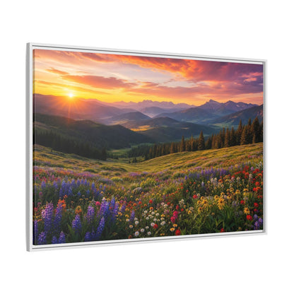 Side Mockup 7. Sunrise Over Wildflower Meadow shown as framed canvas print