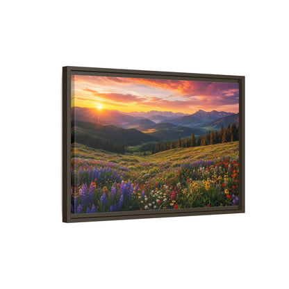 Side Mockup 2. Sunrise Over Wildflower Meadow shown as framed canvas print