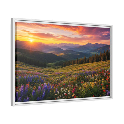 Side Mockup 10. Sunrise Over Wildflower Meadow shown as framed canvas print