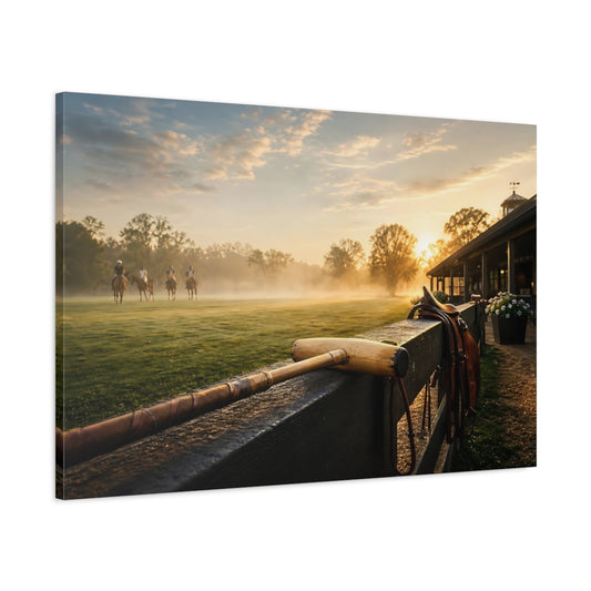 Main Mockup. Sunrise Polo Field shown as canvas print