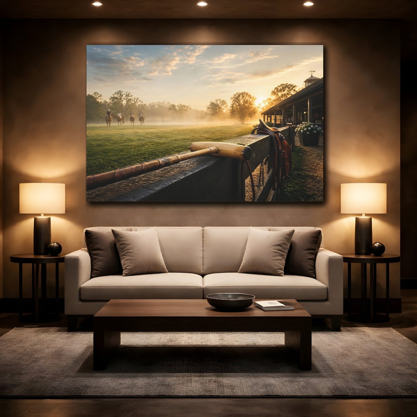 Mockup 2. Sunrise Polo Field shown as canvas print