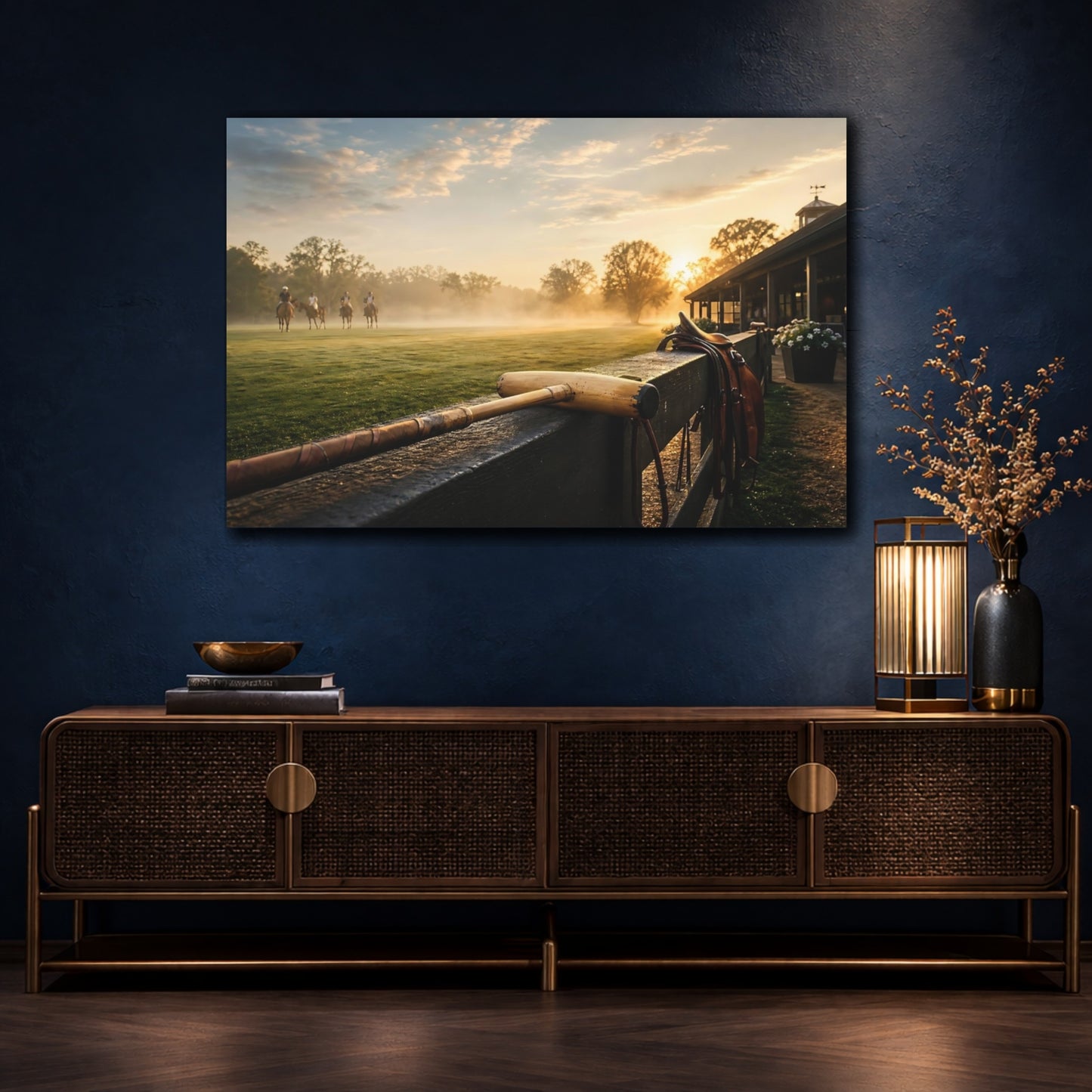 Mockup 4. Sunrise Polo Field shown as canvas print