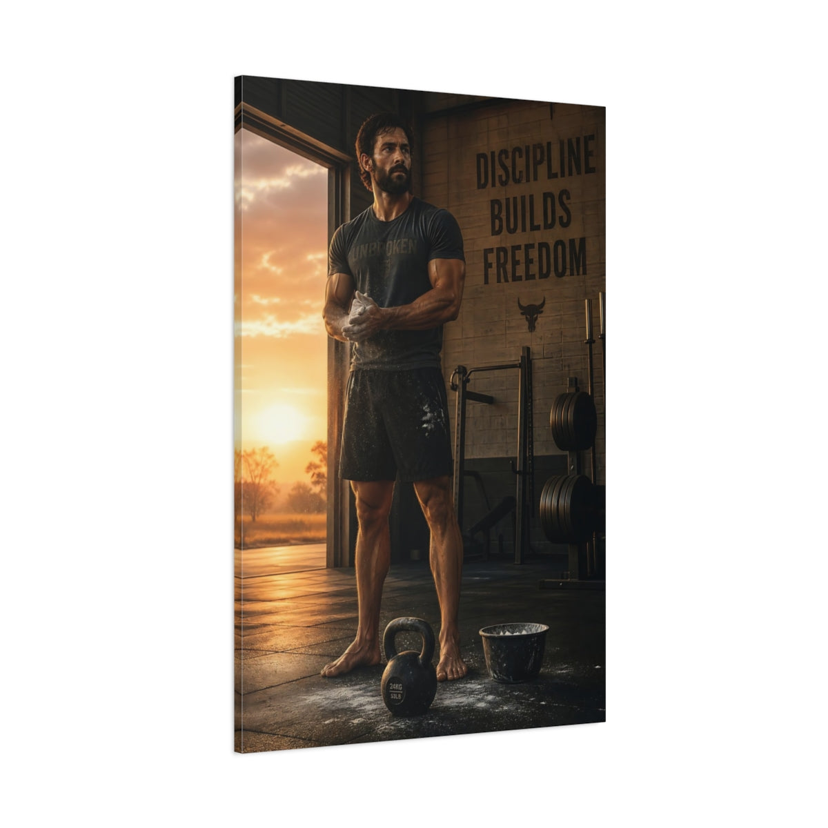 Side Mockup 1. Sunrise Strength Training shown as canvas print