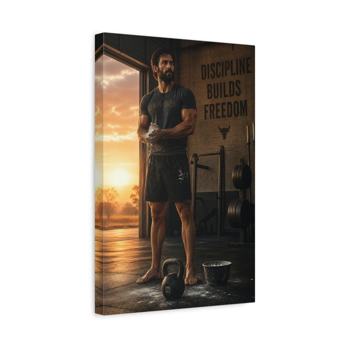 Side Mockup 4. Sunrise Strength Training shown as canvas print