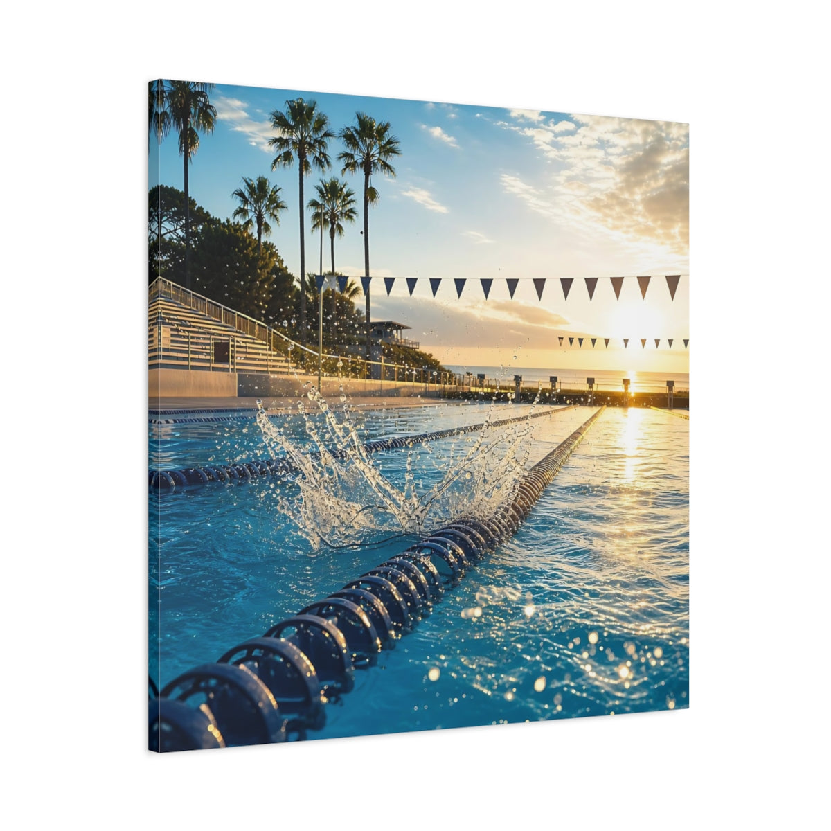 Main Mockup. Sunrise Swim Lane shown as canvas print