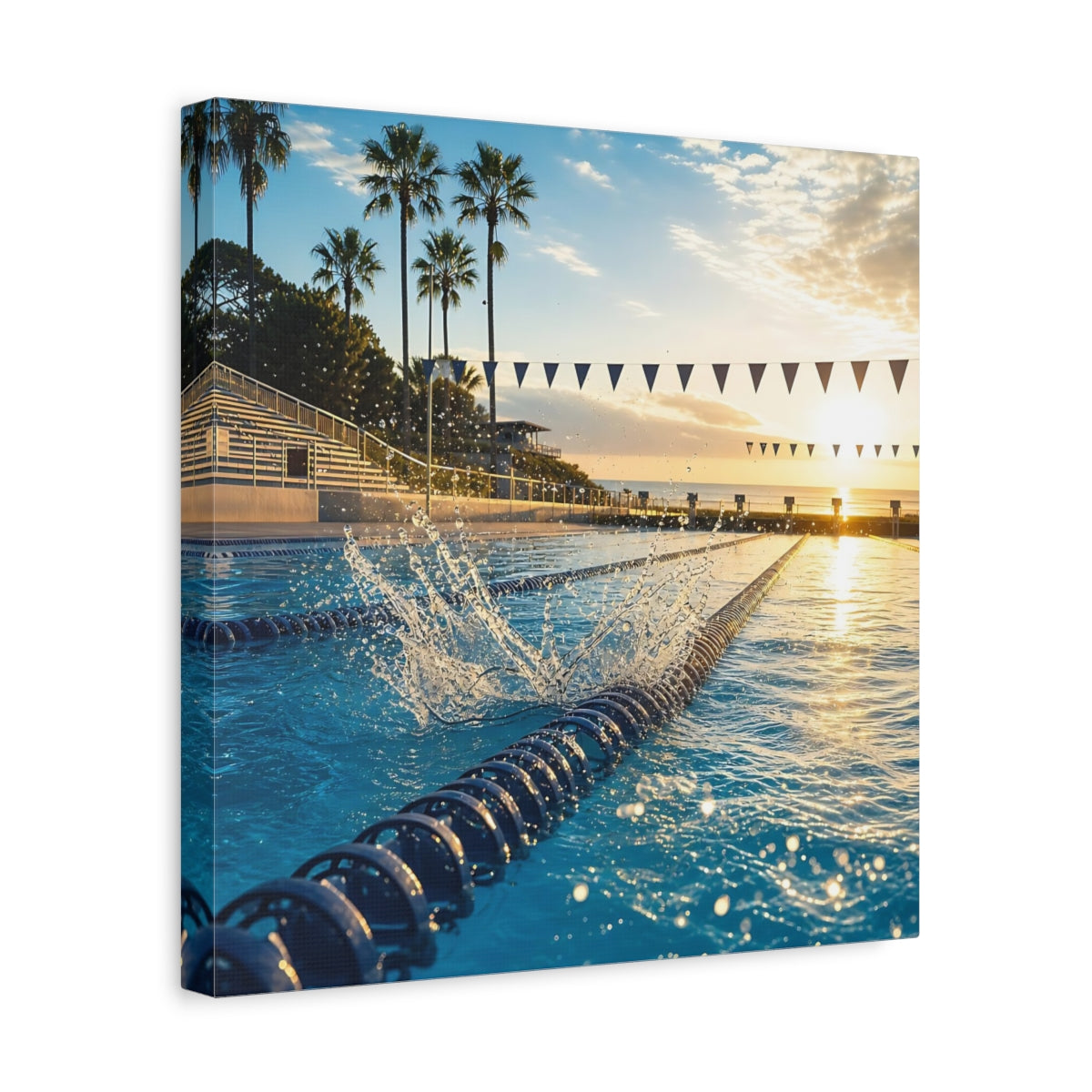 Side Mockup 7. Sunrise Swim Lane shown as canvas print