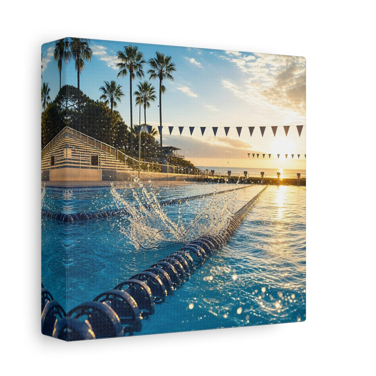 Side Mockup 2. Sunrise Swim Lane shown as canvas print
