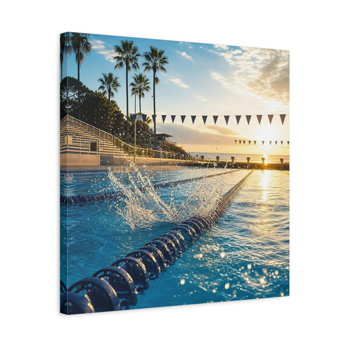Side Mockup 5. Sunrise Swim Lane shown as canvas print
