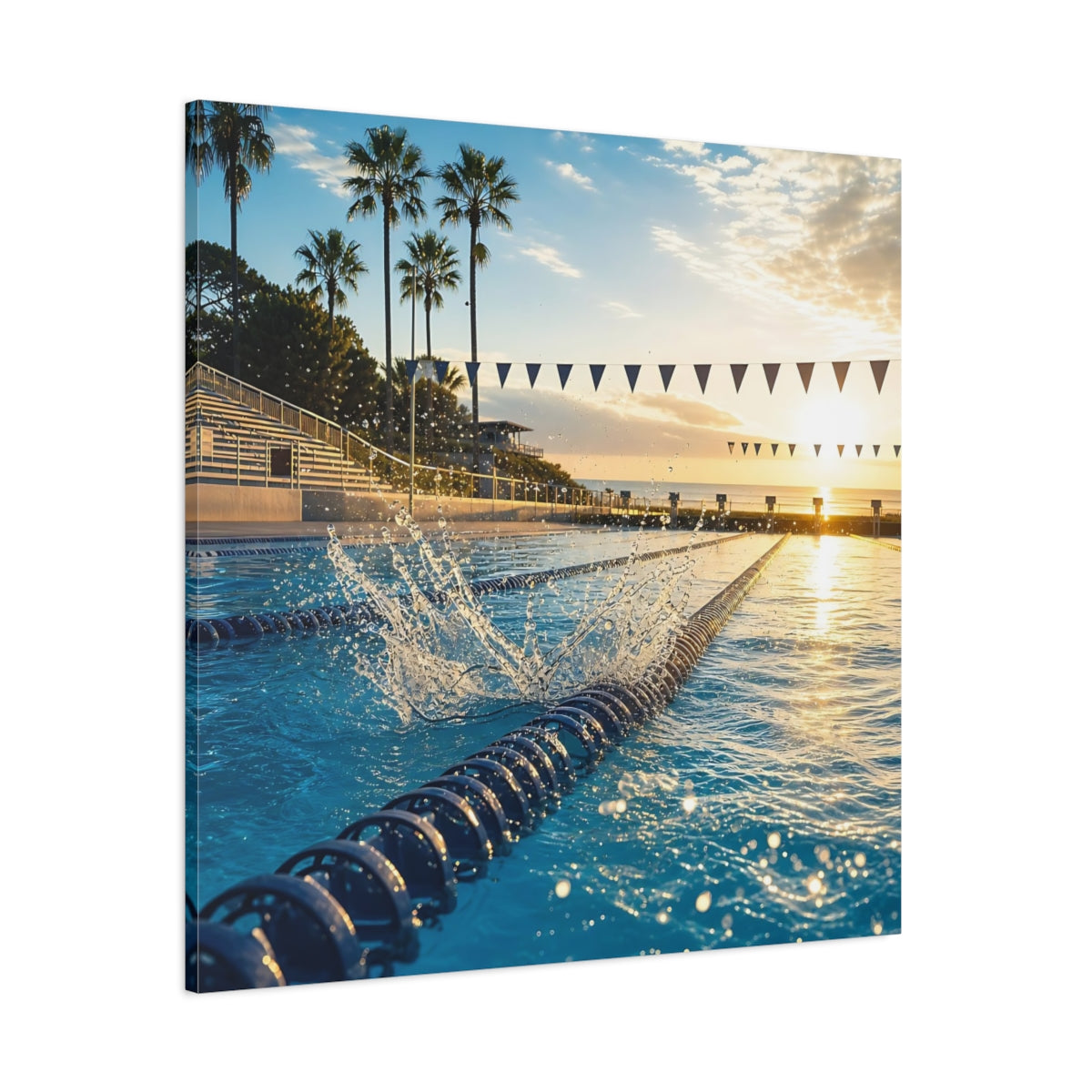 Side Mockup 1. Sunrise Swim Lane shown as canvas print