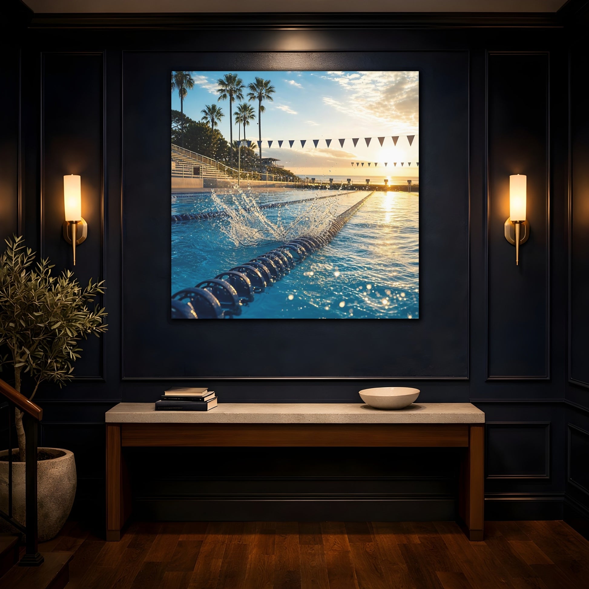 Mockup 4. Sunrise Swim Lane shown as canvas print