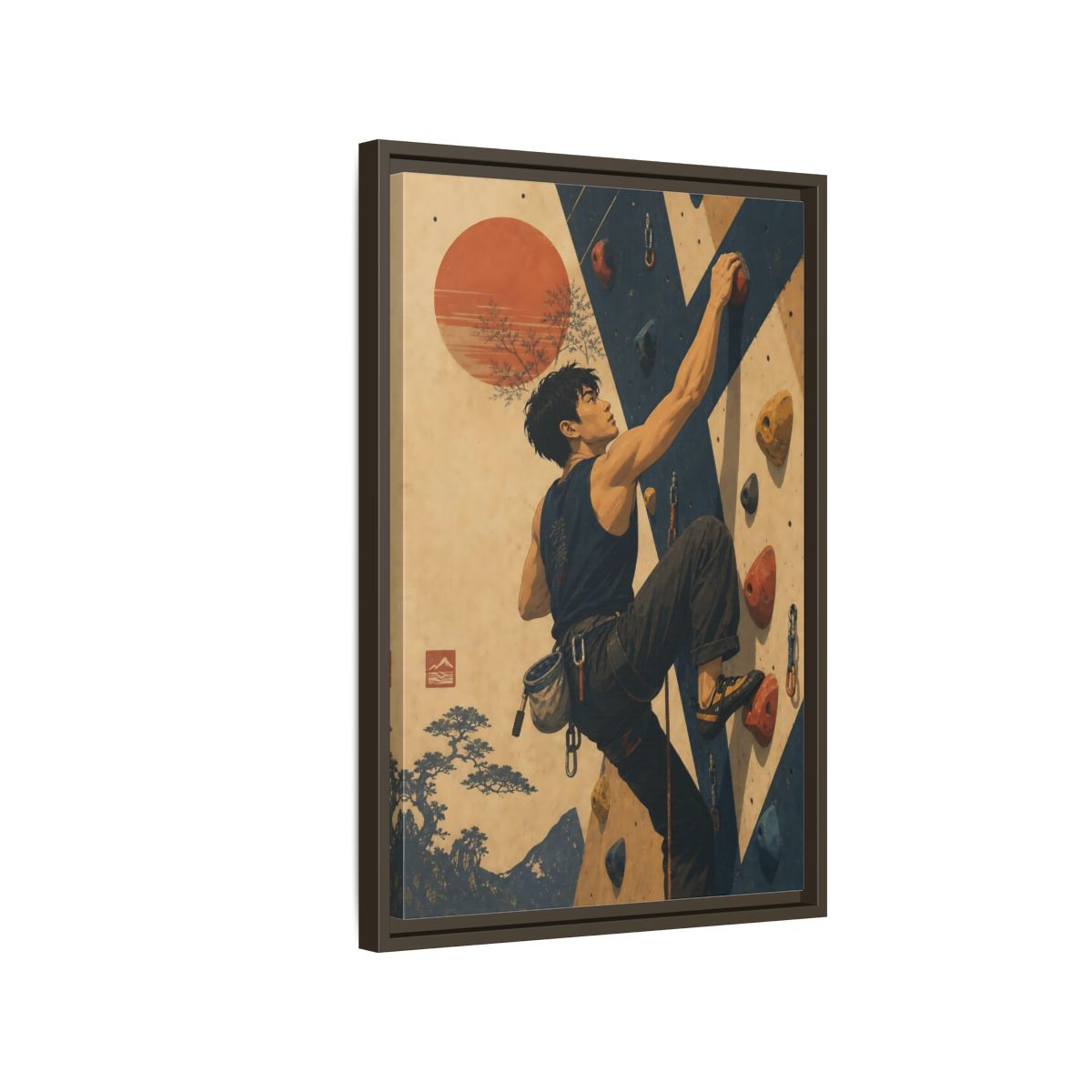 Side Mockup 2. Sunrise Wall Climber shown as framed canvas print