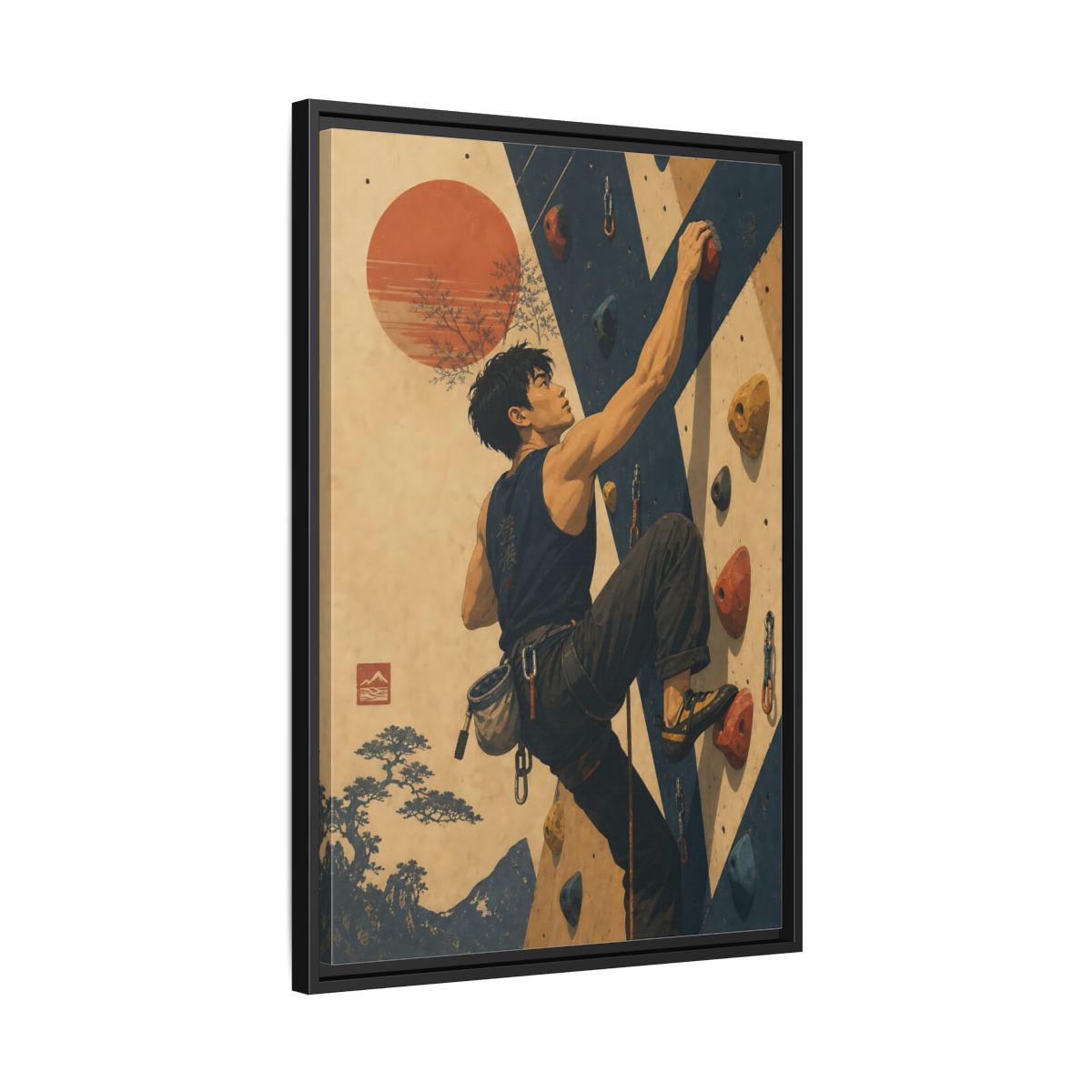 Side Mockup 14. Sunrise Wall Climber shown as framed canvas print