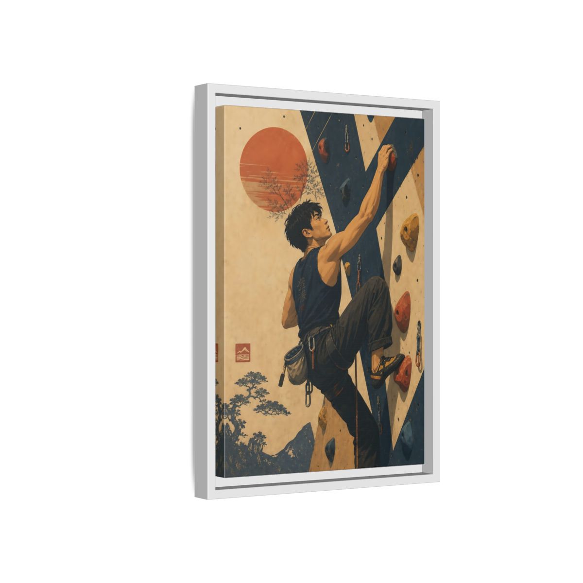 Side Mockup 4. Sunrise Wall Climber shown as framed canvas print