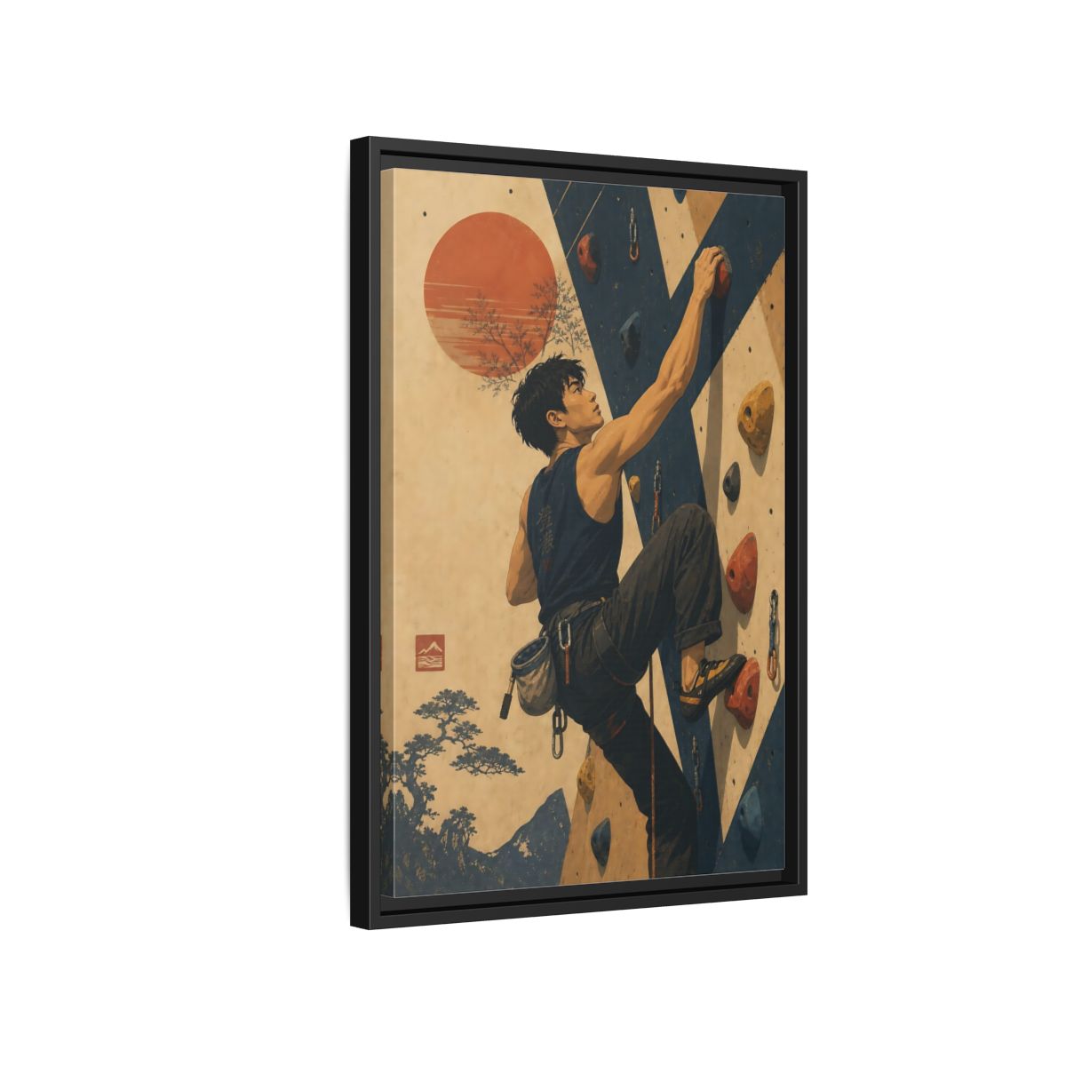 Side Mockup 3. Sunrise Wall Climber shown as framed canvas print