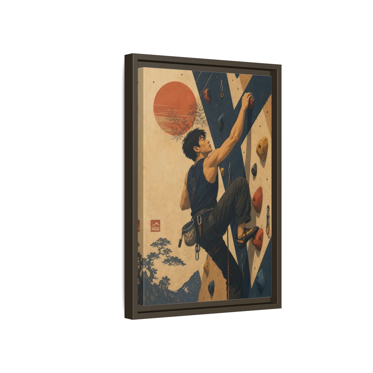 Side Mockup 5. Sunrise Wall Climber shown as framed canvas print