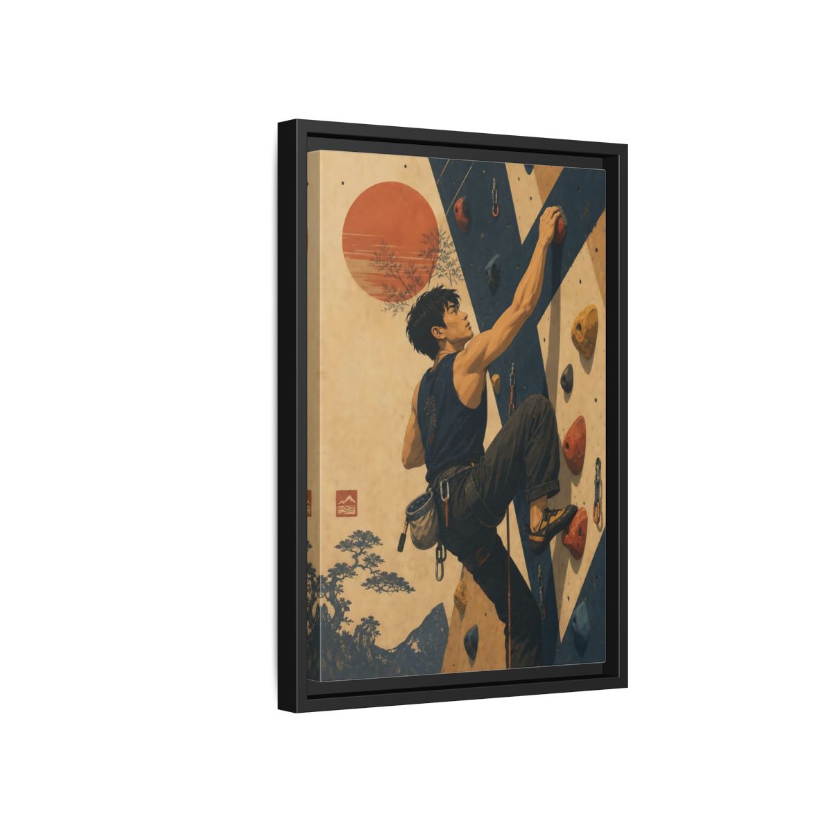 Side Mockup 6. Sunrise Wall Climber shown as framed canvas print