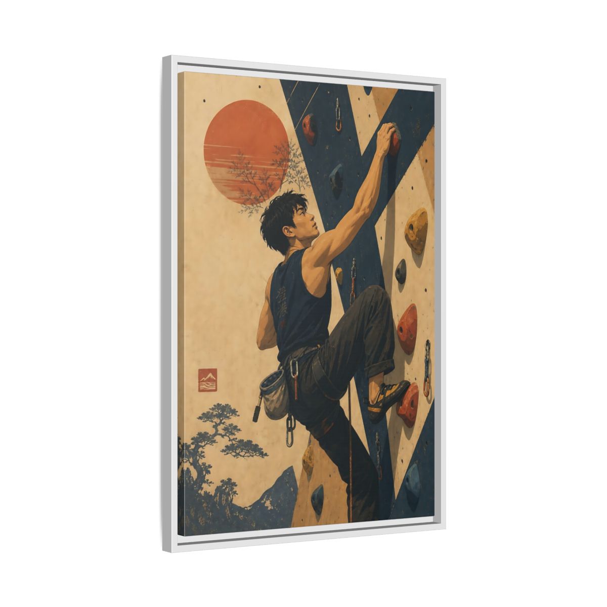 Side Mockup 10. Sunrise Wall Climber shown as framed canvas print