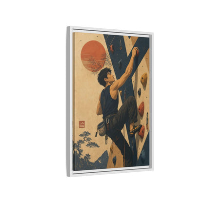 Side Mockup 1. Sunrise Wall Climber shown as framed canvas print