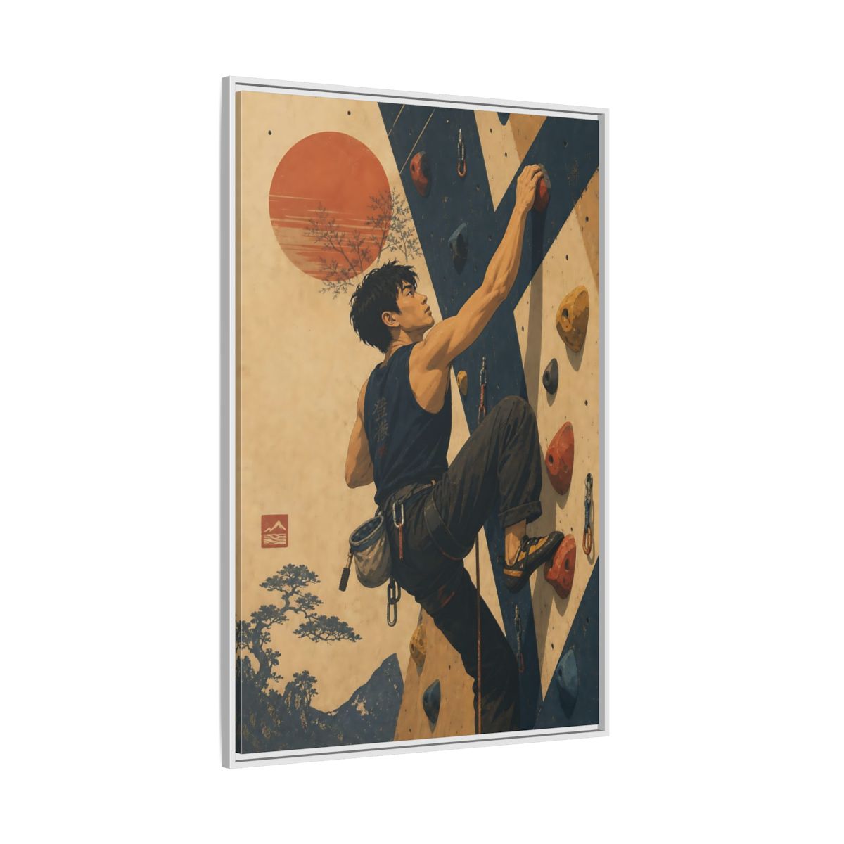 Side Mockup 7. Sunrise Wall Climber shown as framed canvas print