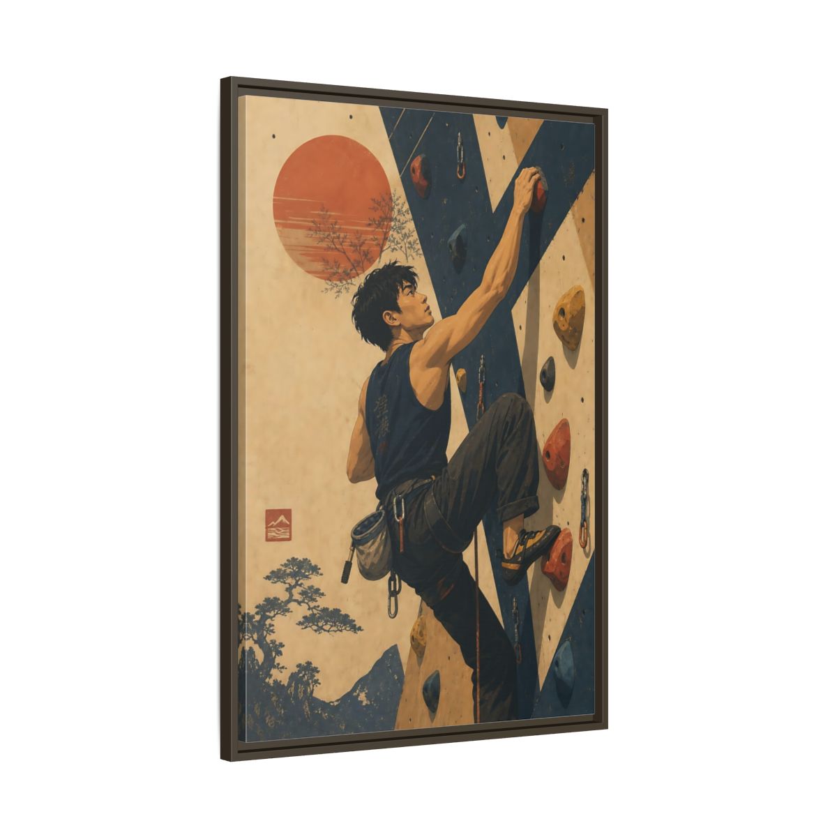 Main Mockup. Sunrise Wall Climber shown as framed canvas print