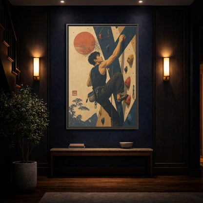 Mockup 4. Sunrise Wall Climber shown as framed canvas print
