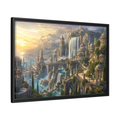Side Mockup 14. Sunrise Waterfall Kingdom shown as framed canvas print