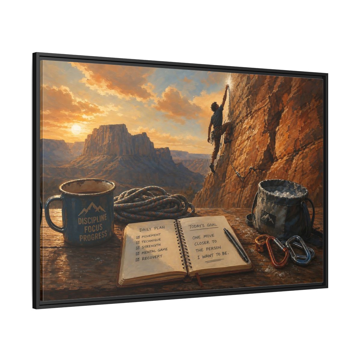Side Mockup 12. Sunset Ascent shown as framed canvas print