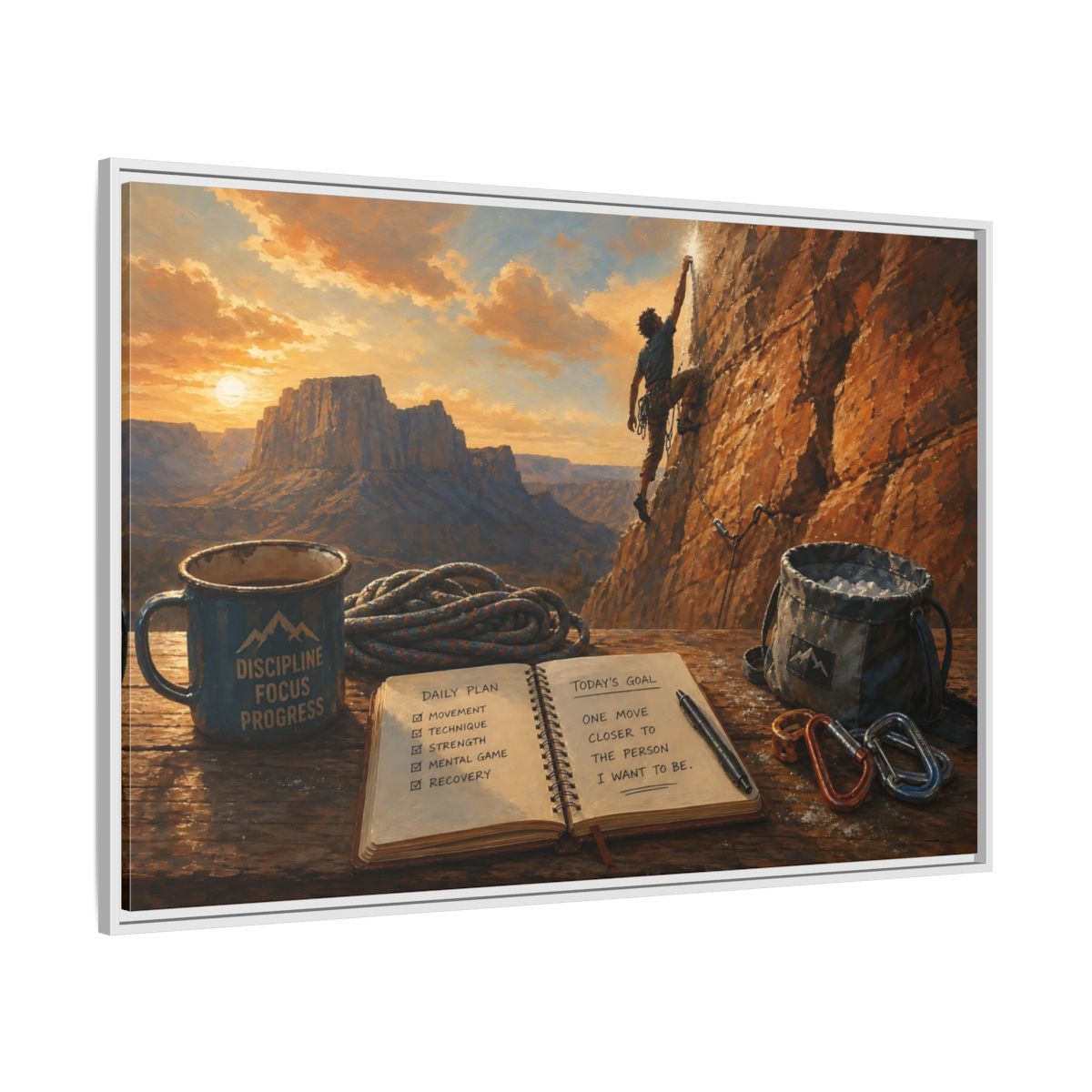 Side Mockup 7. Sunset Ascent shown as framed canvas print