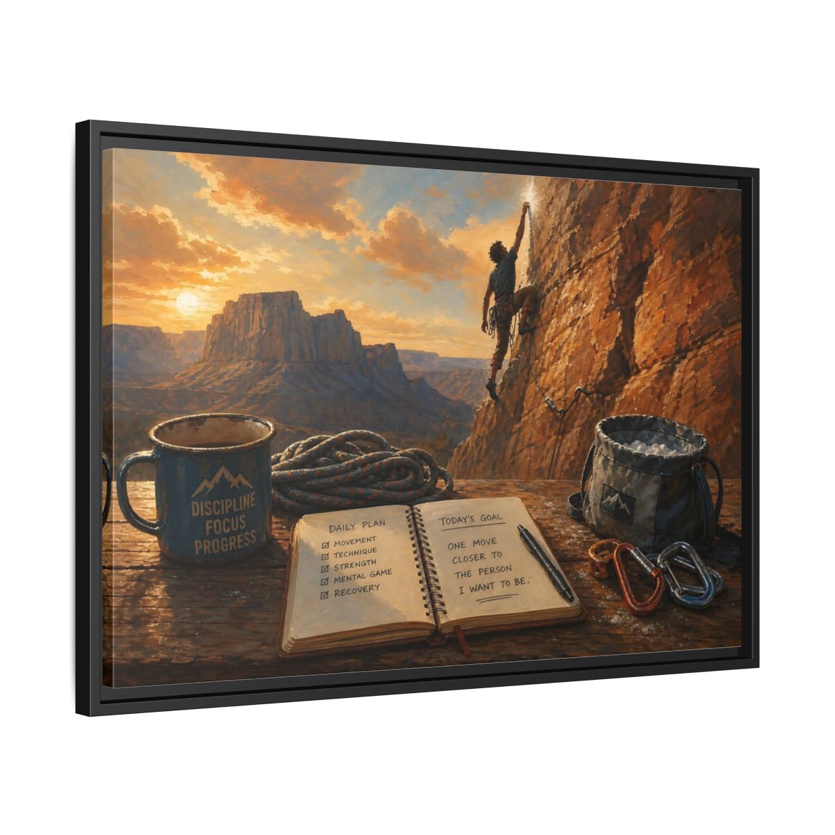Side Mockup 14. Sunset Ascent shown as framed canvas print