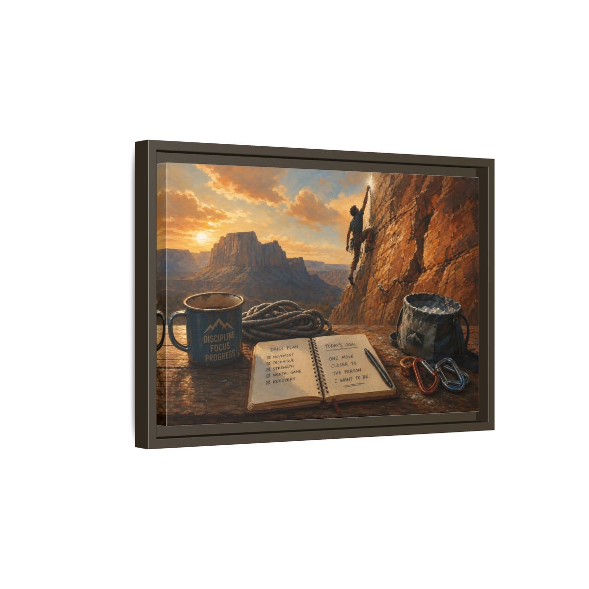 Side Mockup 5. Sunset Ascent shown as framed canvas print