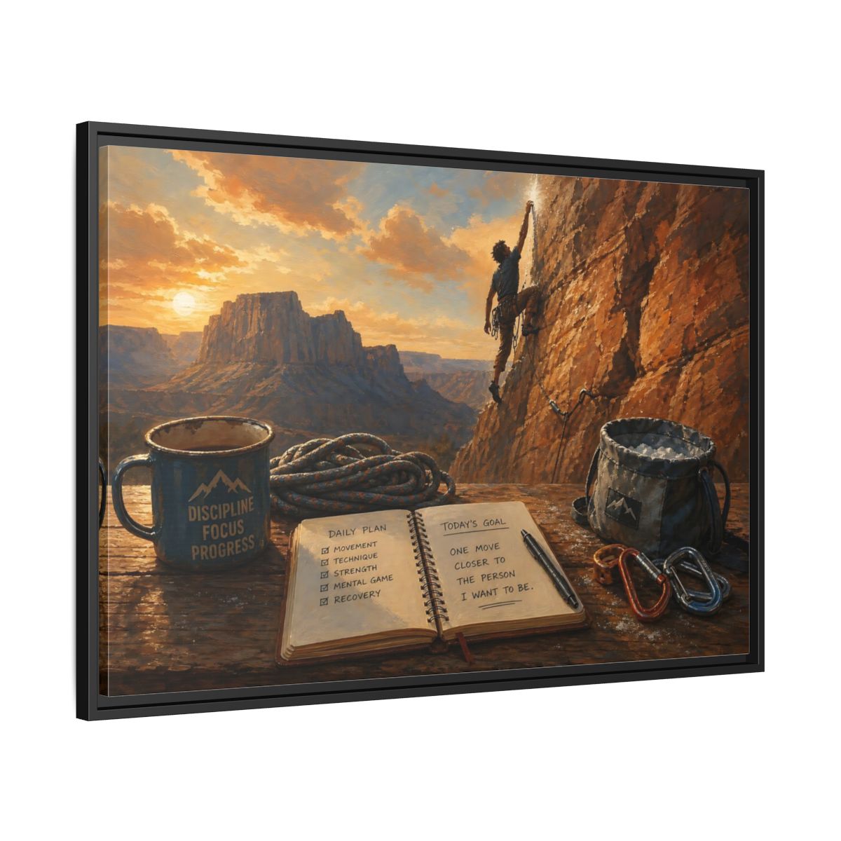 Side Mockup 13. Sunset Ascent shown as framed canvas print