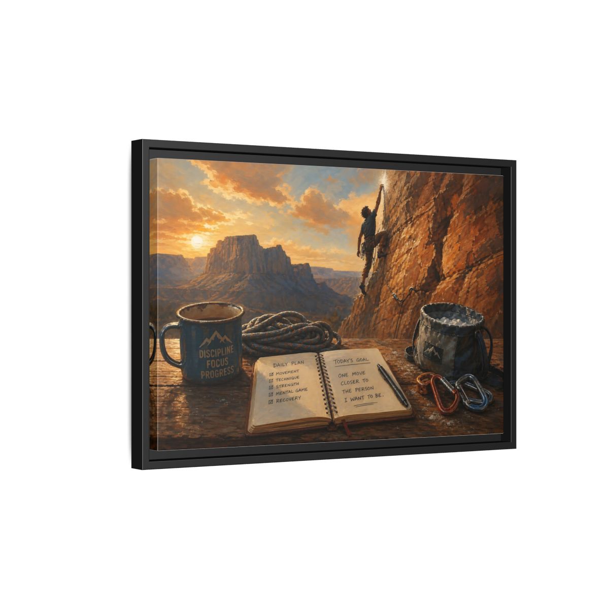 Side Mockup 3. Sunset Ascent shown as framed canvas print