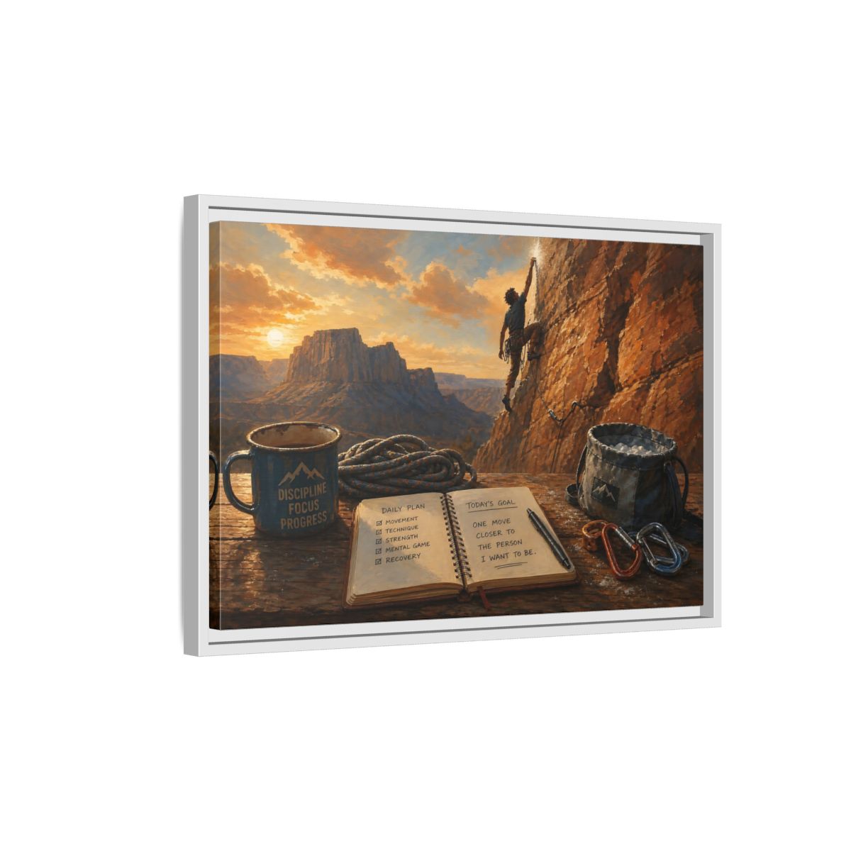 Side Mockup 1. Sunset Ascent shown as framed canvas print