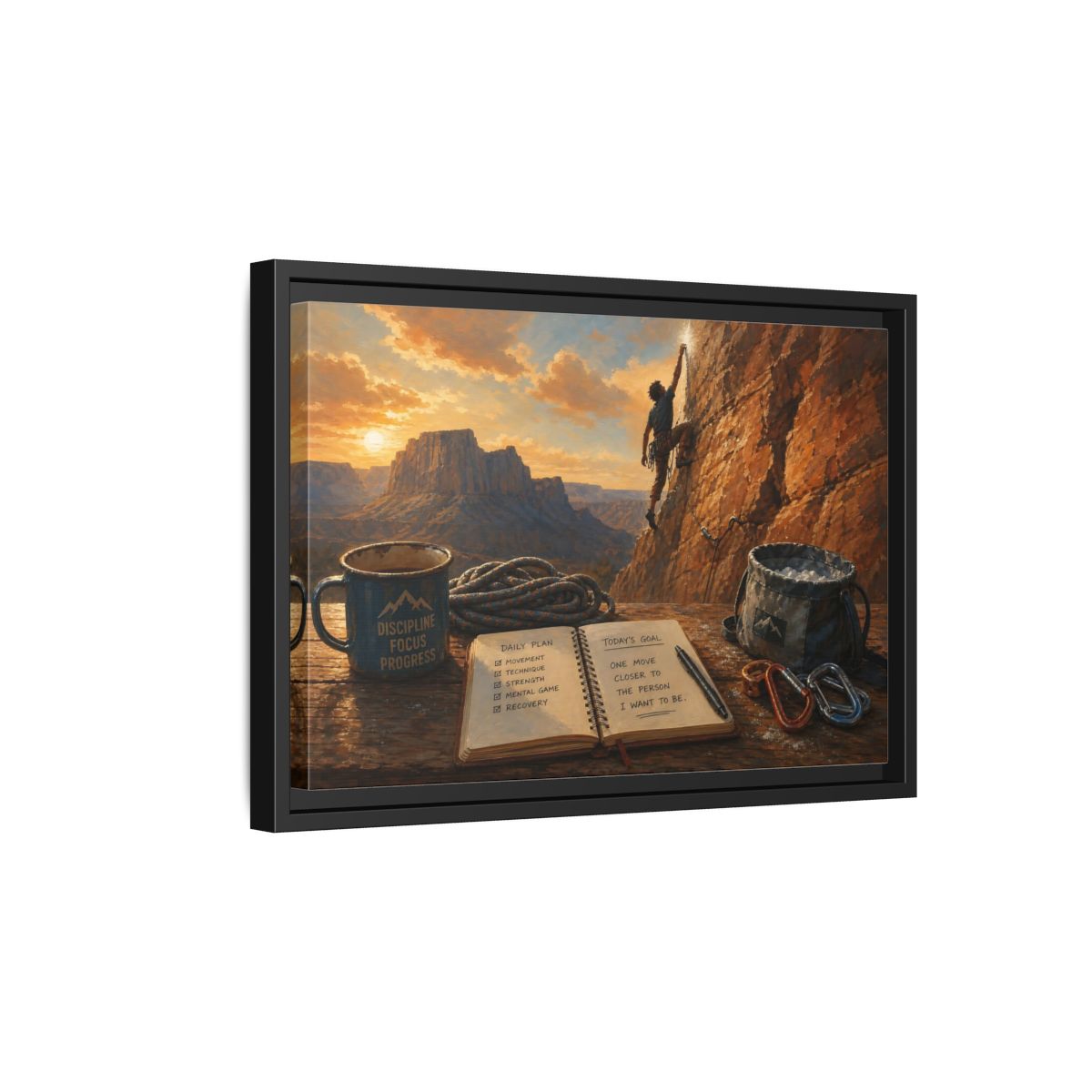 Side Mockup 6. Sunset Ascent shown as framed canvas print