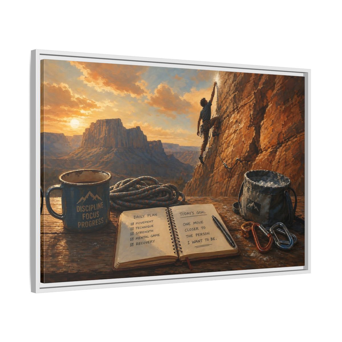 Side Mockup 9. Sunset Ascent shown as framed canvas print