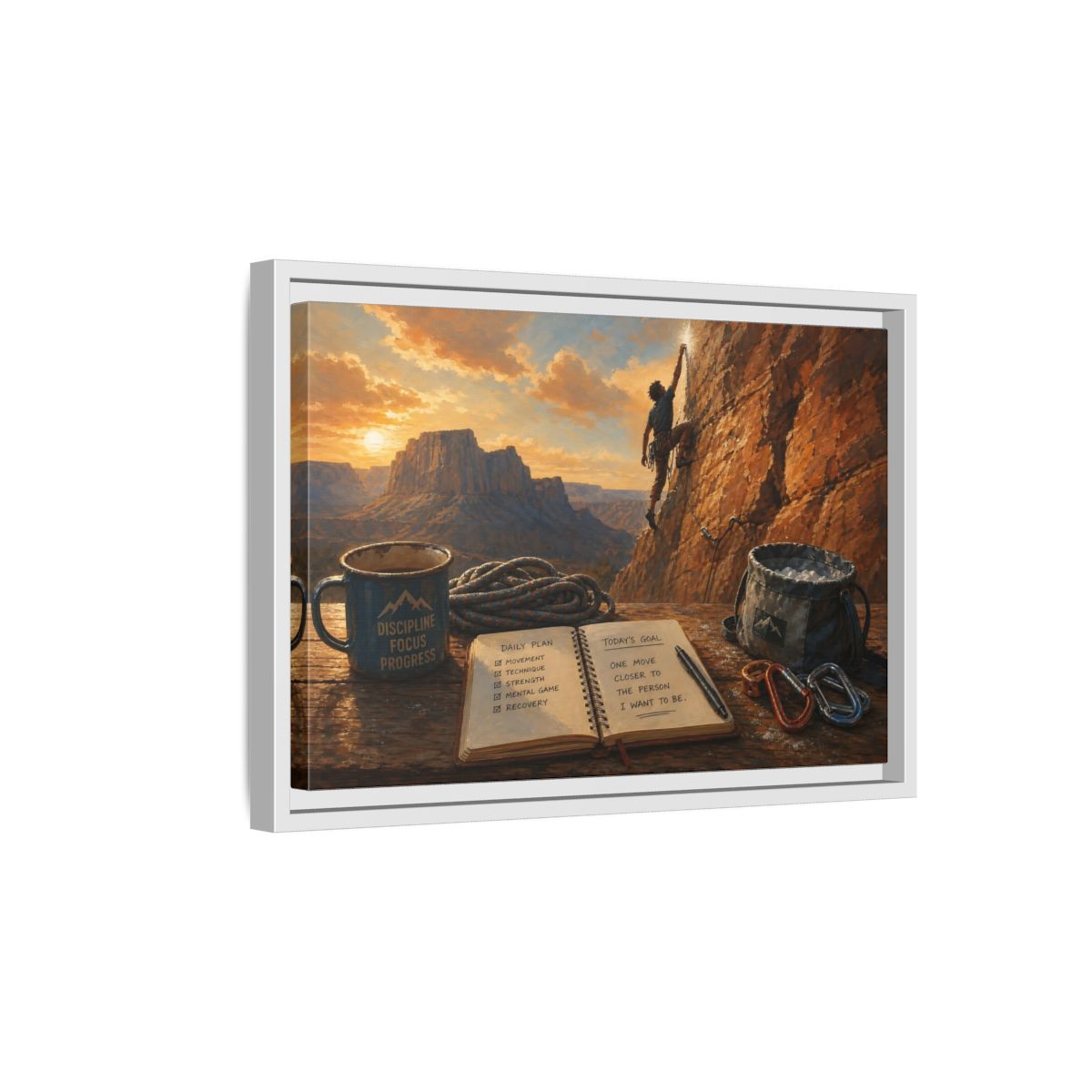 Side Mockup 4. Sunset Ascent shown as framed canvas print