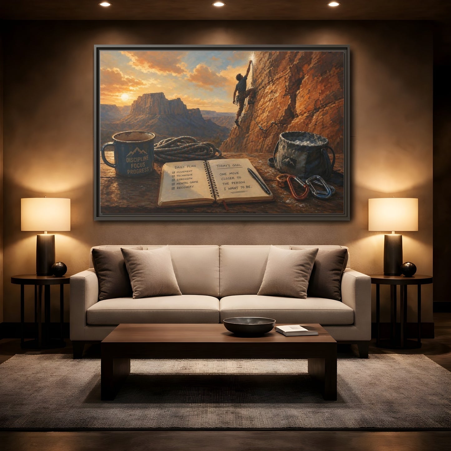 Mockup 2. Sunset Ascent shown as framed canvas print
