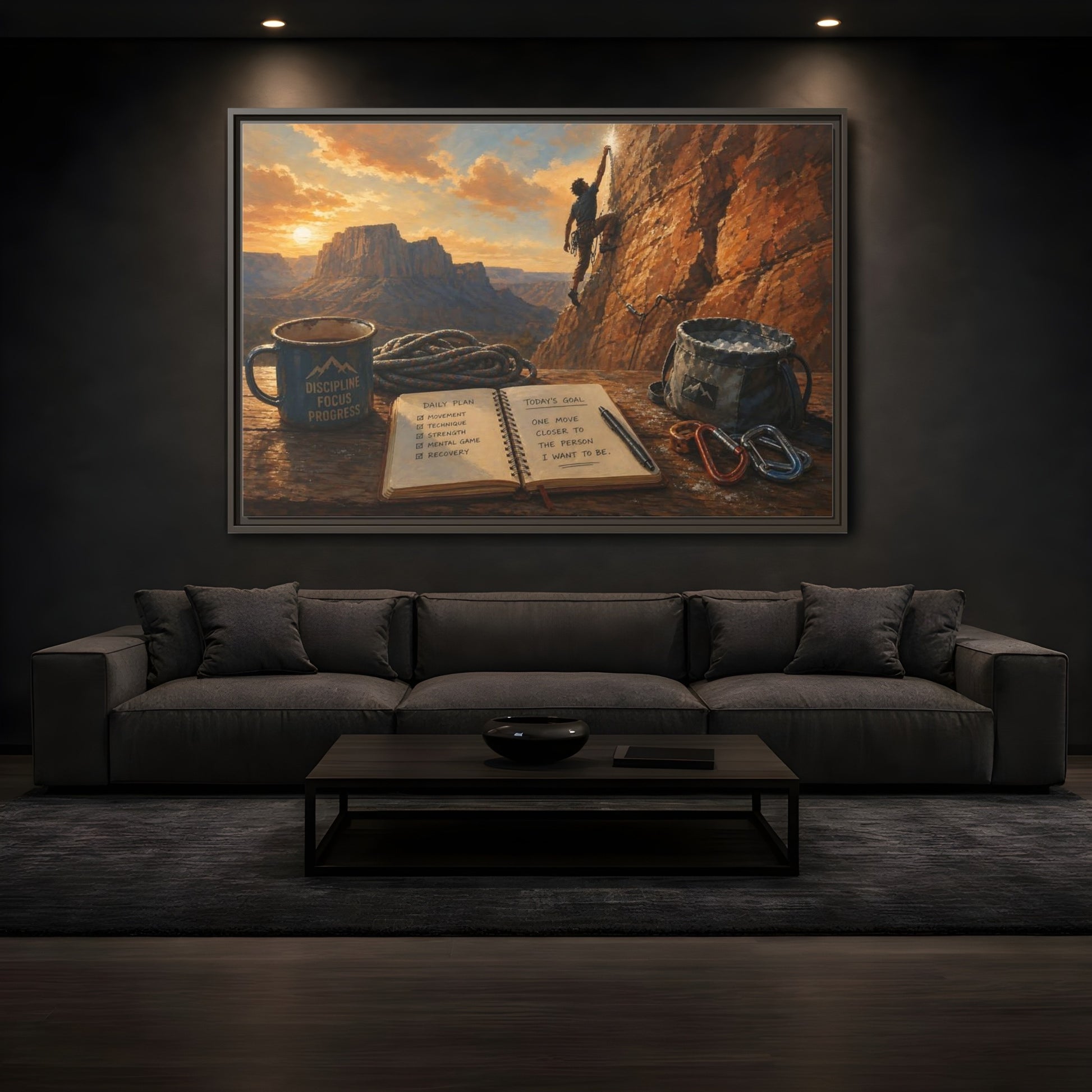 Mockup 3. Sunset Ascent shown as framed canvas print