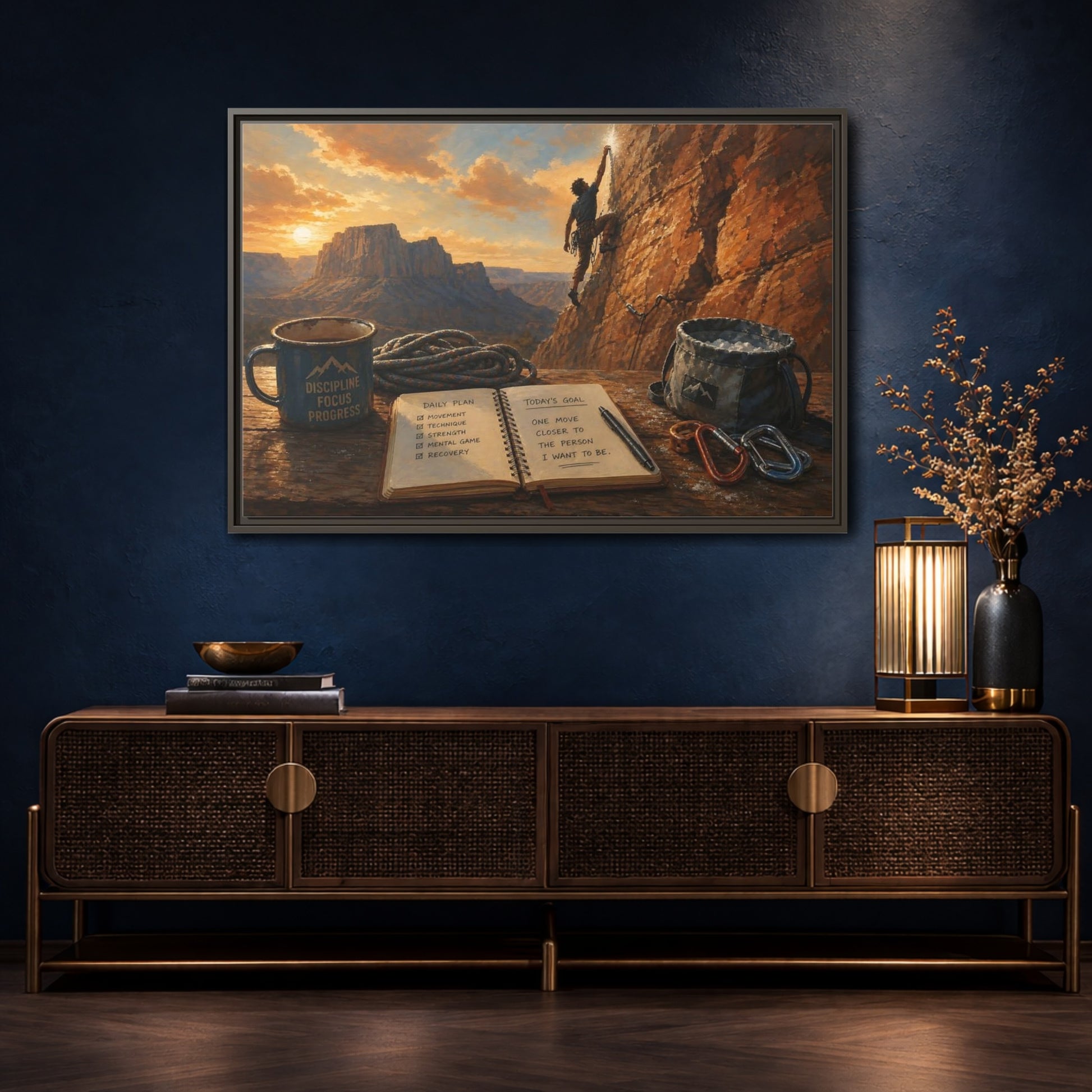 Mockup 4. Sunset Ascent shown as framed canvas print