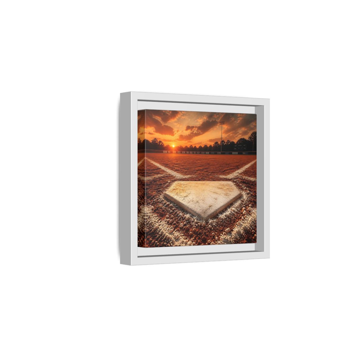 Side Mockup 1. Sunset At Home Plate shown as framed canvas print