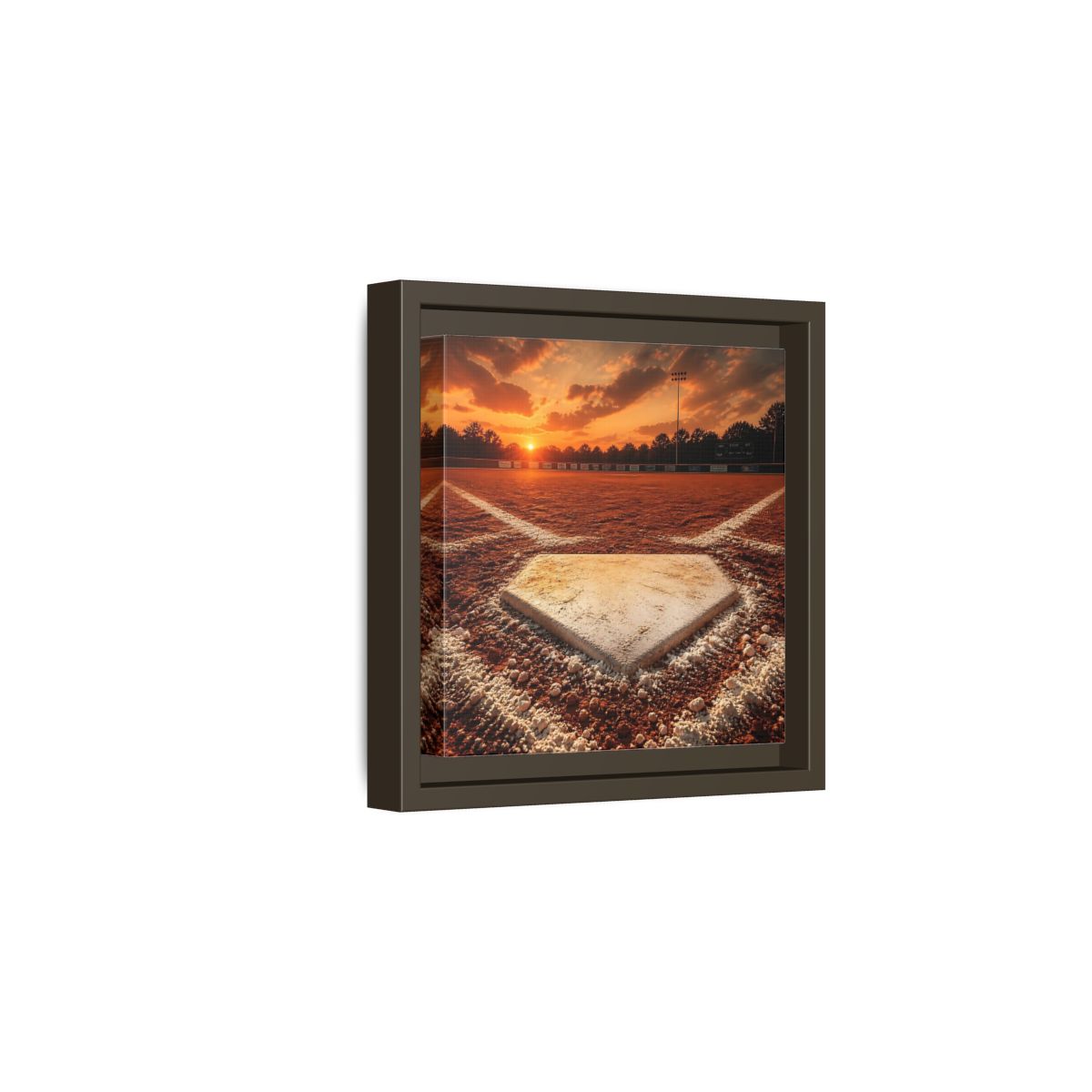 Side Mockup 2. Sunset At Home Plate shown as framed canvas print