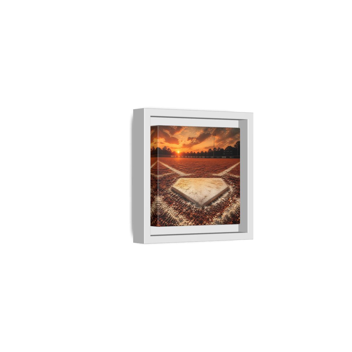 Side Mockup 22. Sunset At Home Plate shown as framed canvas print